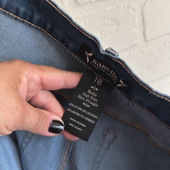 Nanette Lepore jeans High-Rise Slim Straight Blue denim stretch 18 NEW - Picture 7 of 7